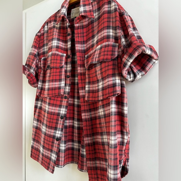 R13 JAPANESE FLANNEL DROP SHOULDER SHORT SLEEVE PLAID SHIRT TOP FLANNEL UNISEX - Picture 4 of 12